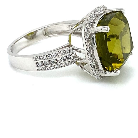 Certified Peridot 15.55ct Diamonds Platinum Ring - Picture 6 of 10